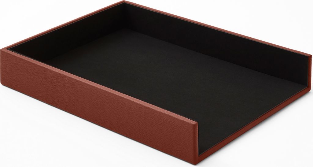Briefablage Büro Echtes Leder Orange Braun cm 32 x 24.2 x H.5 - Ablagefächer Papierablage Ablagekorb A4 - Hergestellt in Italien