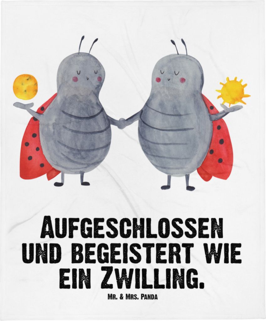 Mr. & Mrs. Panda Babydecke Sternzeichen Zwilling - Weiß - Geschenk, Glückskäfer, Erstlingsdecke, Marienkäfer, Schmusedecke, Schlummerdecke, Geb...