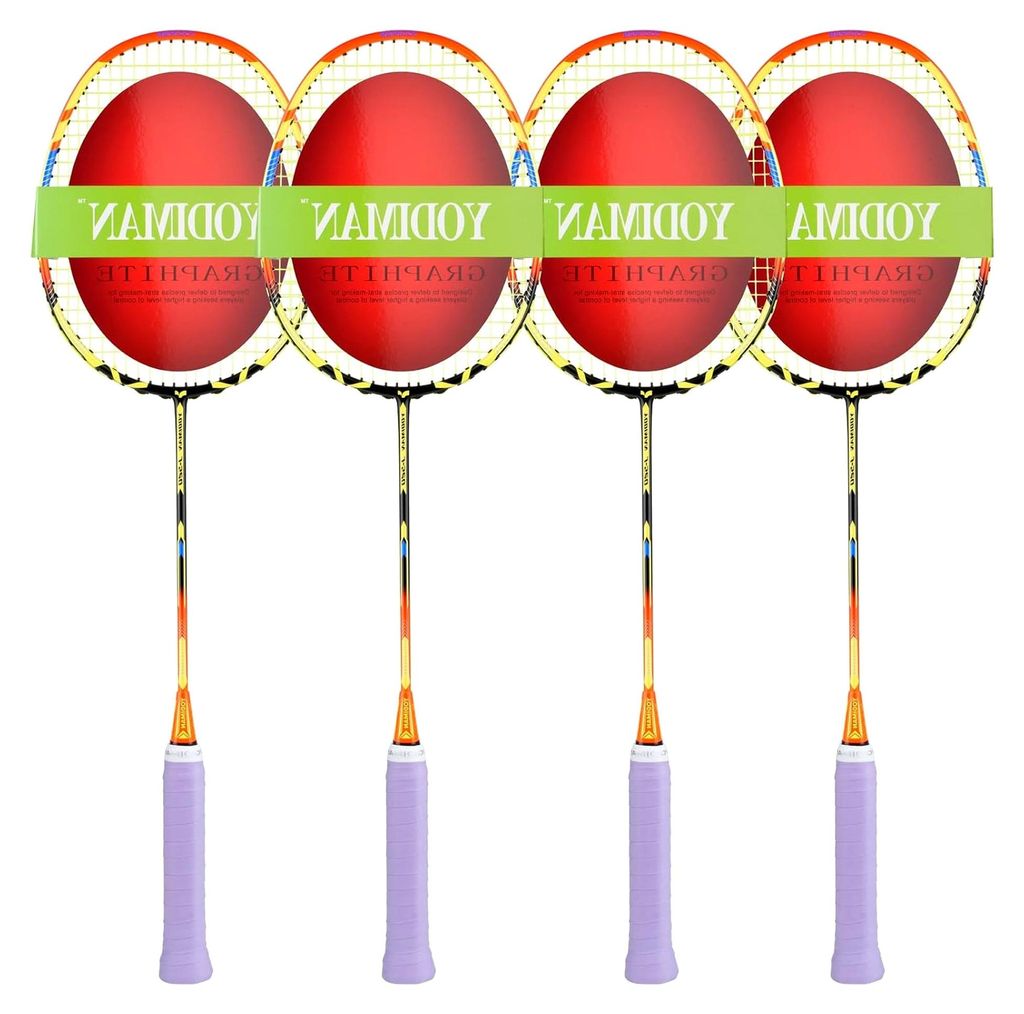4er Set Ultra-Leichte Graphit Badminton-Schläger mit 2 Tragetaschen – 70-74g Leergewicht, Vorbespannter Griff & Rahmen, Geeignet für Familie, T...