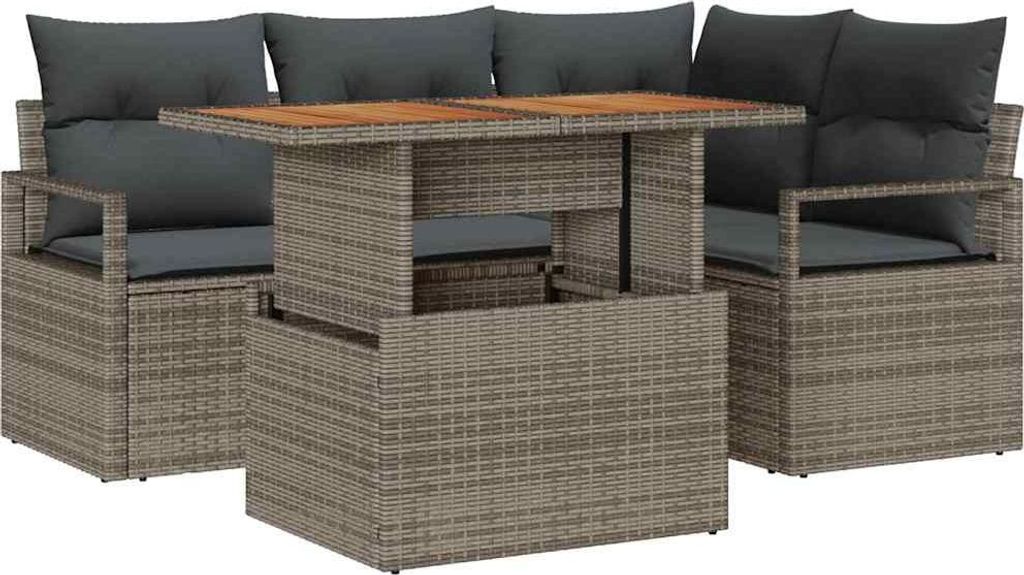 Garten-Sofa-Set mit Speicher 5 pcs Grau Poly Rattan