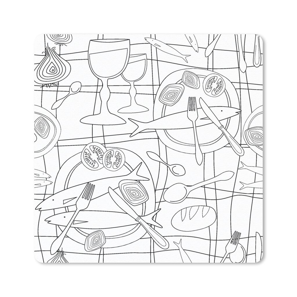 MuchoWow Mauspad Mousepad Fische - Muster - Schwarz und Weiß 20x20 cm - Mousepads - Maus Mat - Pad - Mausunterlage - Desk Mat - Bureauartikeln