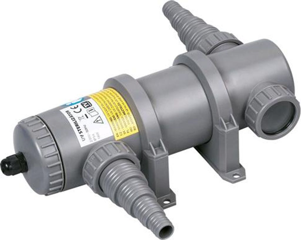 A gray UV sterilizer for a pool is shown against a white background.