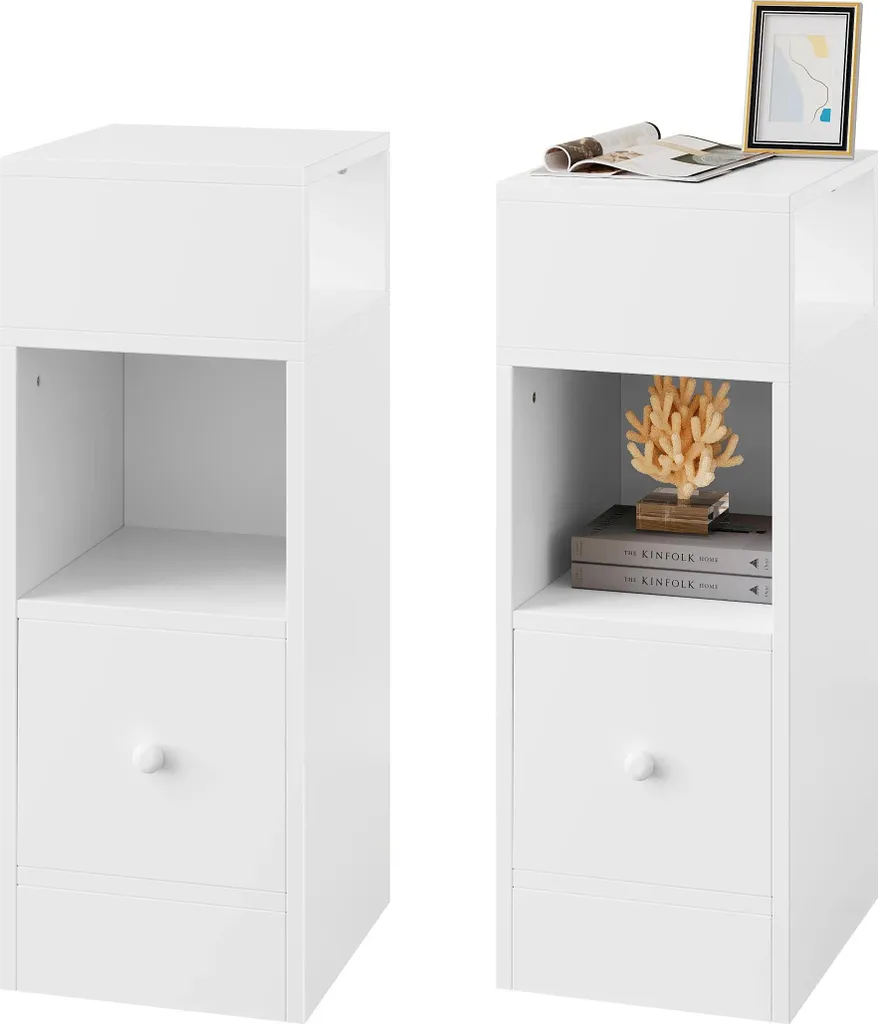 Table de chevet gain de place lot de 2 blanc pour chambre étroite