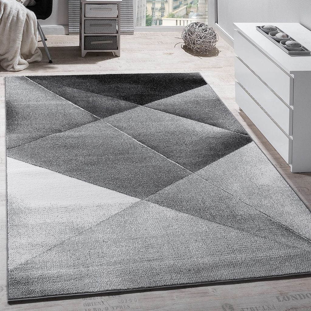 Designer Teppich Mit Konturenschnitt Karo Muster In Grau Silber Weiß 
