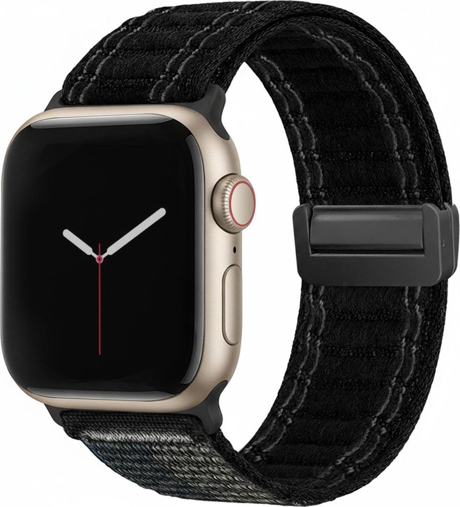 Smartwatch Armband für Apple Watch Series 8 45mm Nylon Textil Band Ersatzband Wechselband Magnetverschluss flexibel atmungsaktiv Schwarz