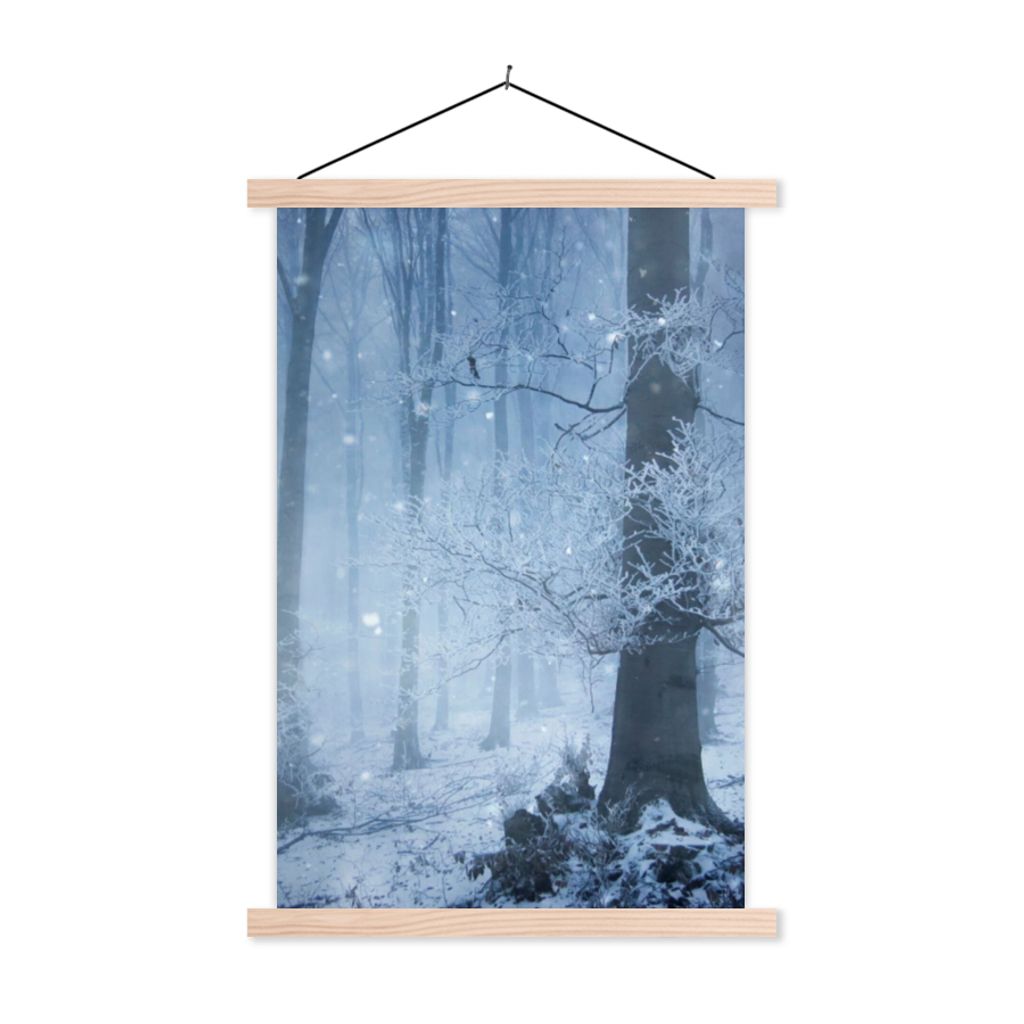 MuchoWow Textilposter Wald - Winter - Schnee 40x60 cm mit holzfarbenen Rahmen - Poster