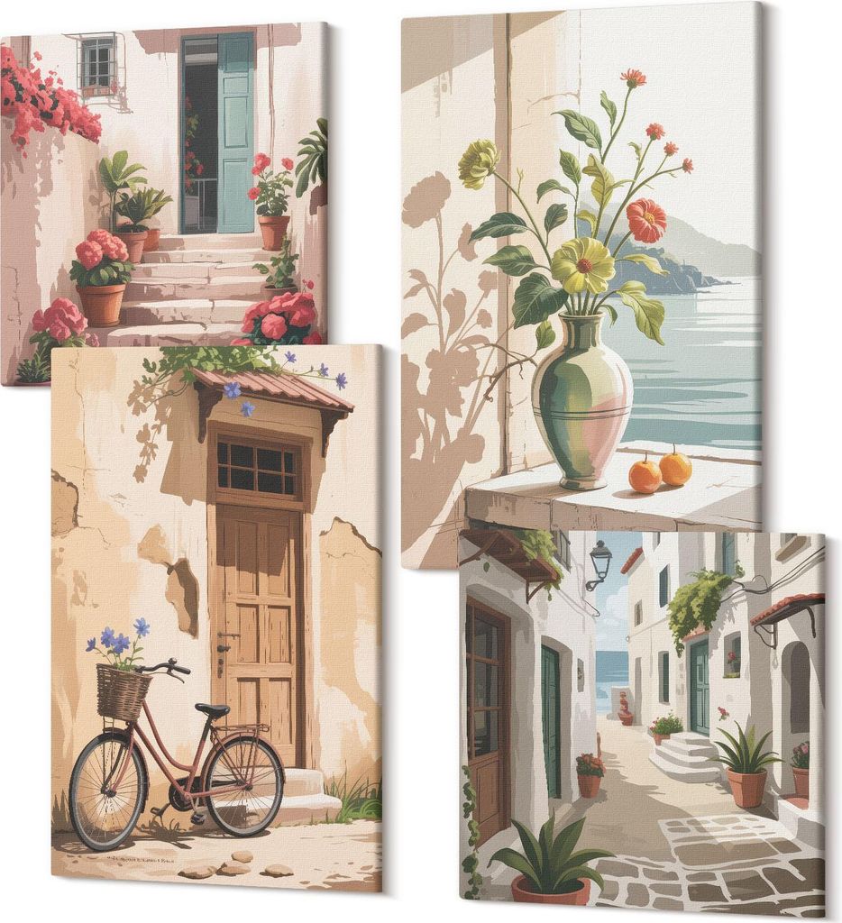 Leinwandbild Set 4-teilig – Modernes Wandbild – Polycanvas Kunstdruck – Abstrakte Bilder – Hochwertige Wandkunst – 2x 40x40 cm + 2x 40x60...