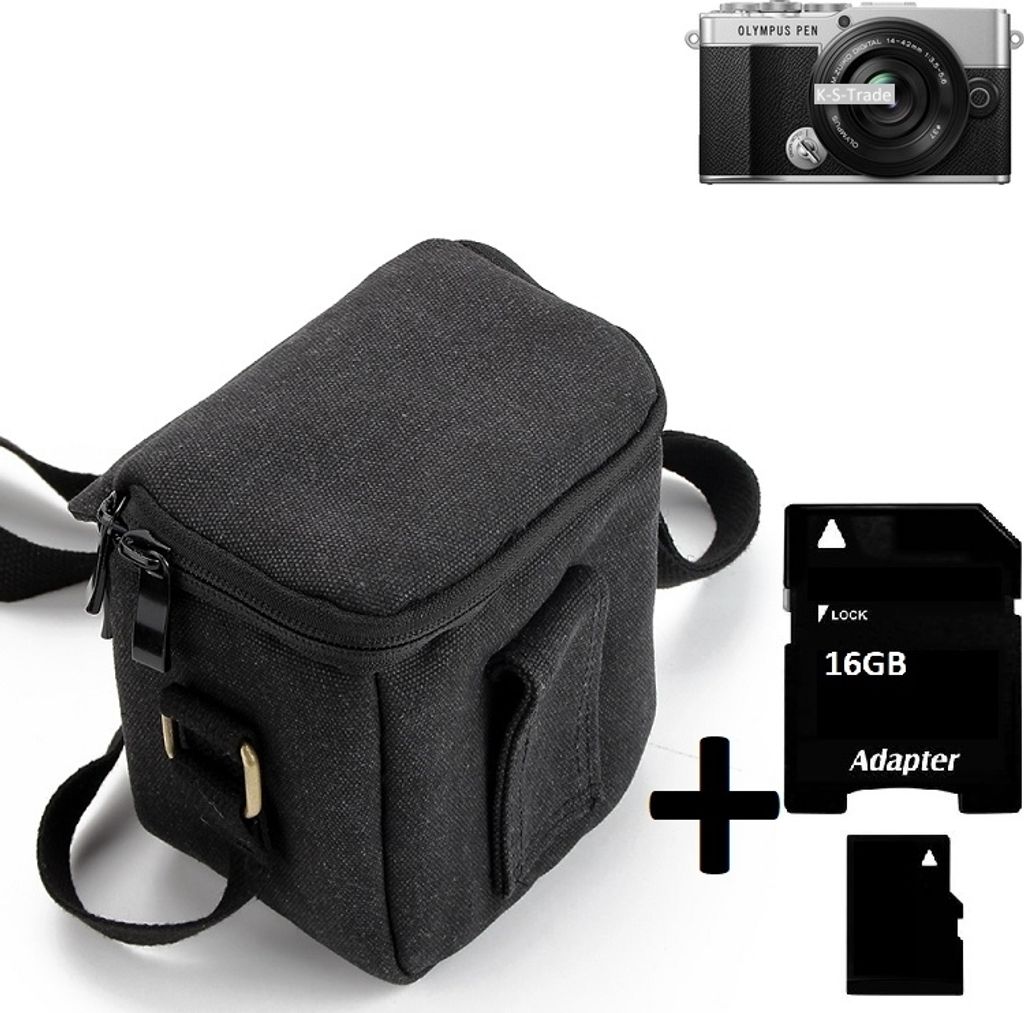 K-S-Trade Umhängetasche kompatibel mit Olympus PEN E-P7 Schulter Tasche Tragetasche Kameratasche Fototasche + 16GB Speicherkarte schwarz Schutzhülle