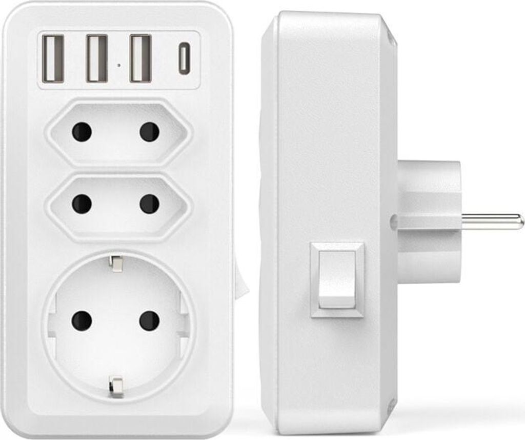 7-in-1 USB-Steckdosenleiste, Mehrfach-Wandladegerät mit 3 AC-Steckdosen (16 A, 3800 W), 3 USB 5 V/3,4 A-Anschlüssen, 1 Typ-C-Anschluss, für Zuha...