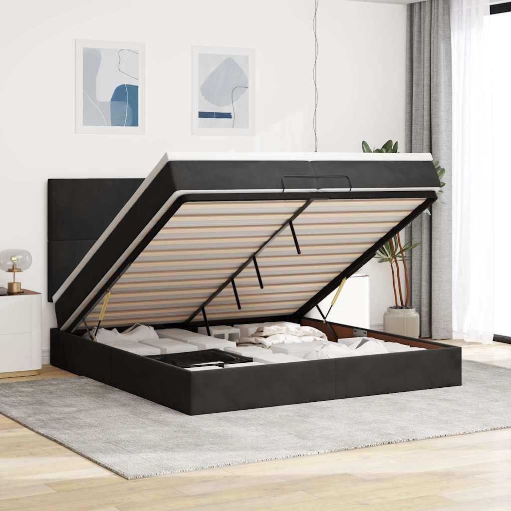 Maison Exclusive - Ottoman-Bett mit Matratzen & LEDs Schwarz 200x200 cm Samt