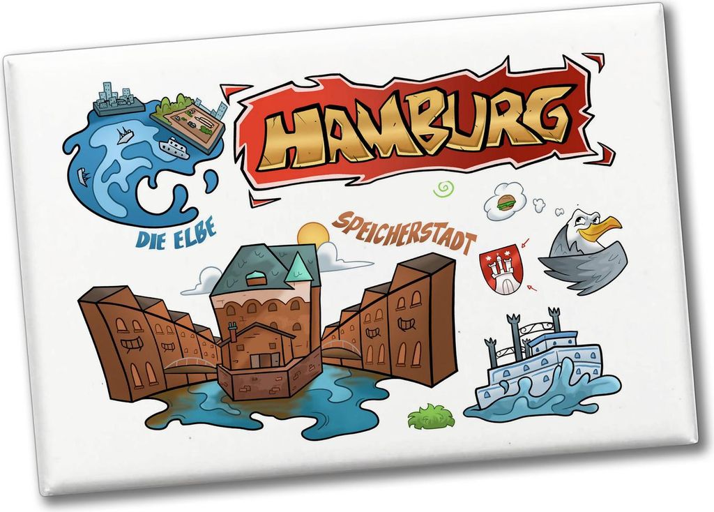 Hamburg Pop Art Comic Souvenir Souvenir Magnet Speicherstadt