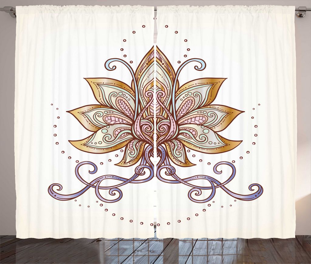 ABAKUHAUS Lotus Rustikaler Vorhang, Blumen-Motiv, Wohnzimmer Universalband Gardinen mit Schlaufen und Haken, 280 x 245 cm, Mehrfarbig
