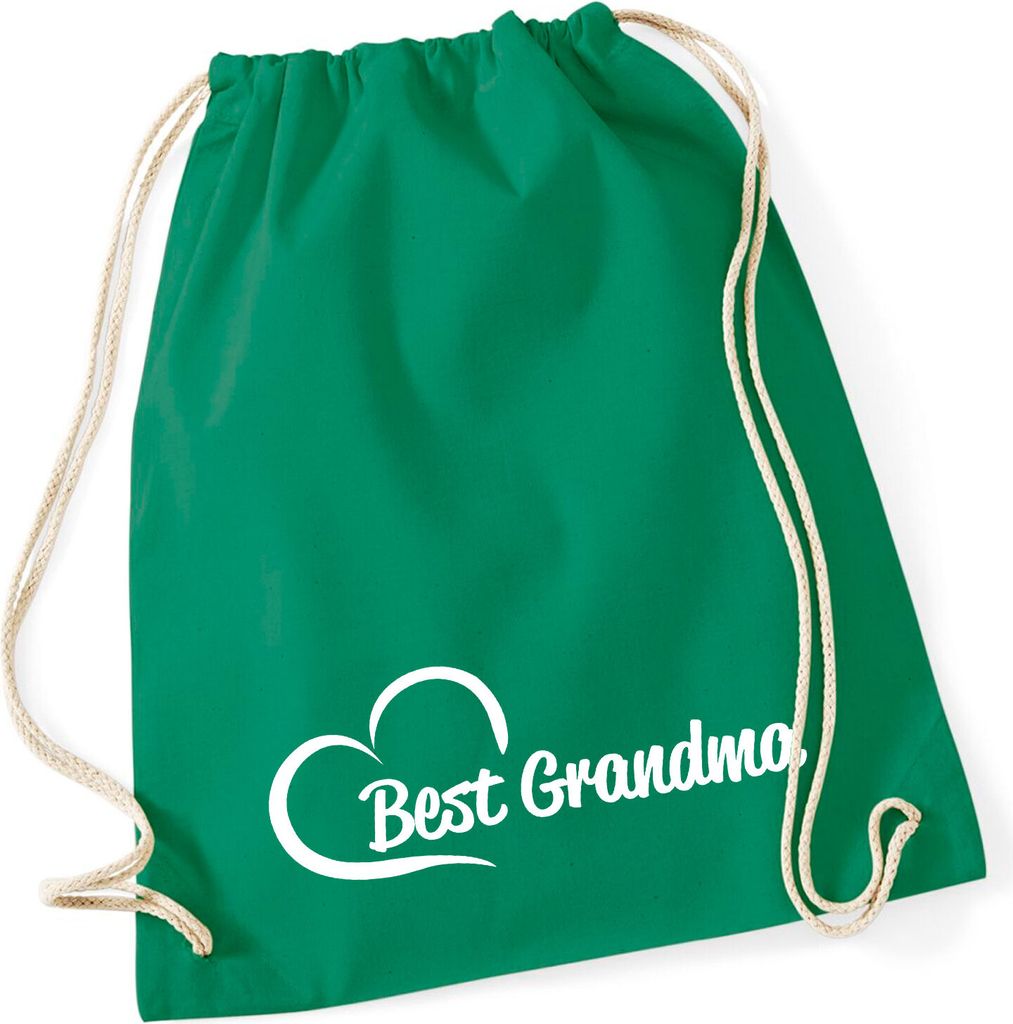 Huuraa Turnbeutel Best Grandma Heart 12 Liter Kelly Green Baumwolle Rucksack Geschenkidee