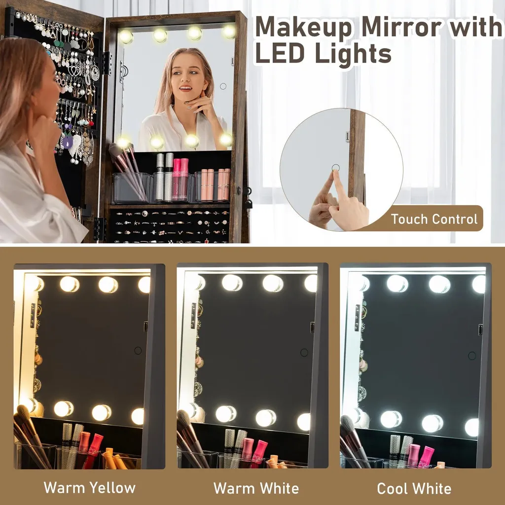 Psyché Miroir Armoire à Bijoux Rotative avec Éclairage LED Intégré - 5