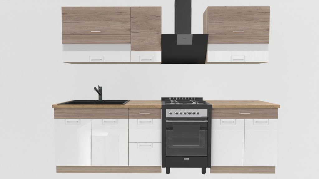 Küchenzeile 270 cm - ECONO B - Sonoma Eiche - Weiß Produktbild 