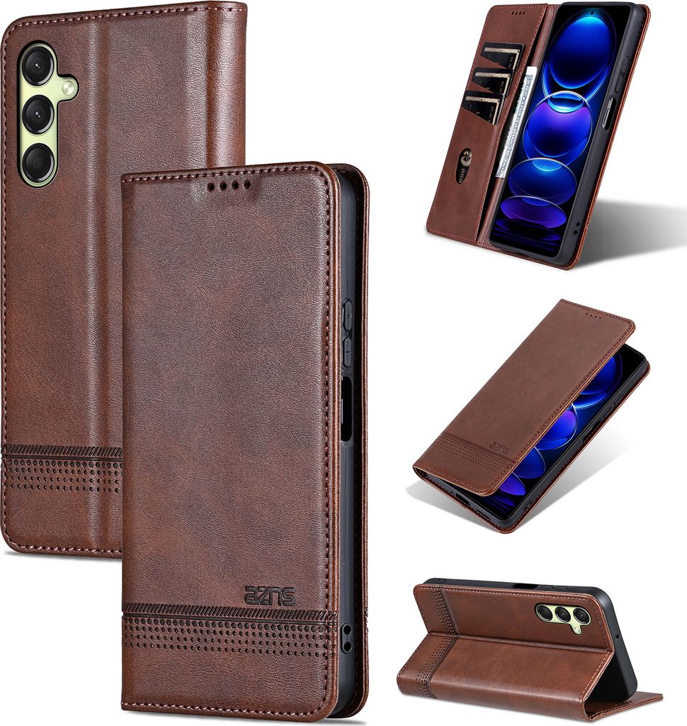 Leder Hülle für Samsung Galaxy A16 5G/4G, Klapphüllen Brieftasche Magnetverschluss Ständer Schutzhülle Kaffee