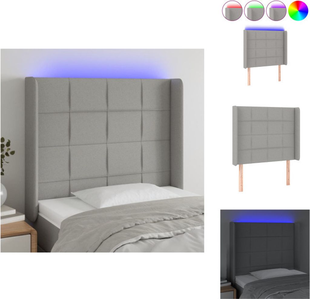 vidaXL LED Kopfteil Hellgrau 83x16x118/128 cm Stoff - Kopf- & Fußenden