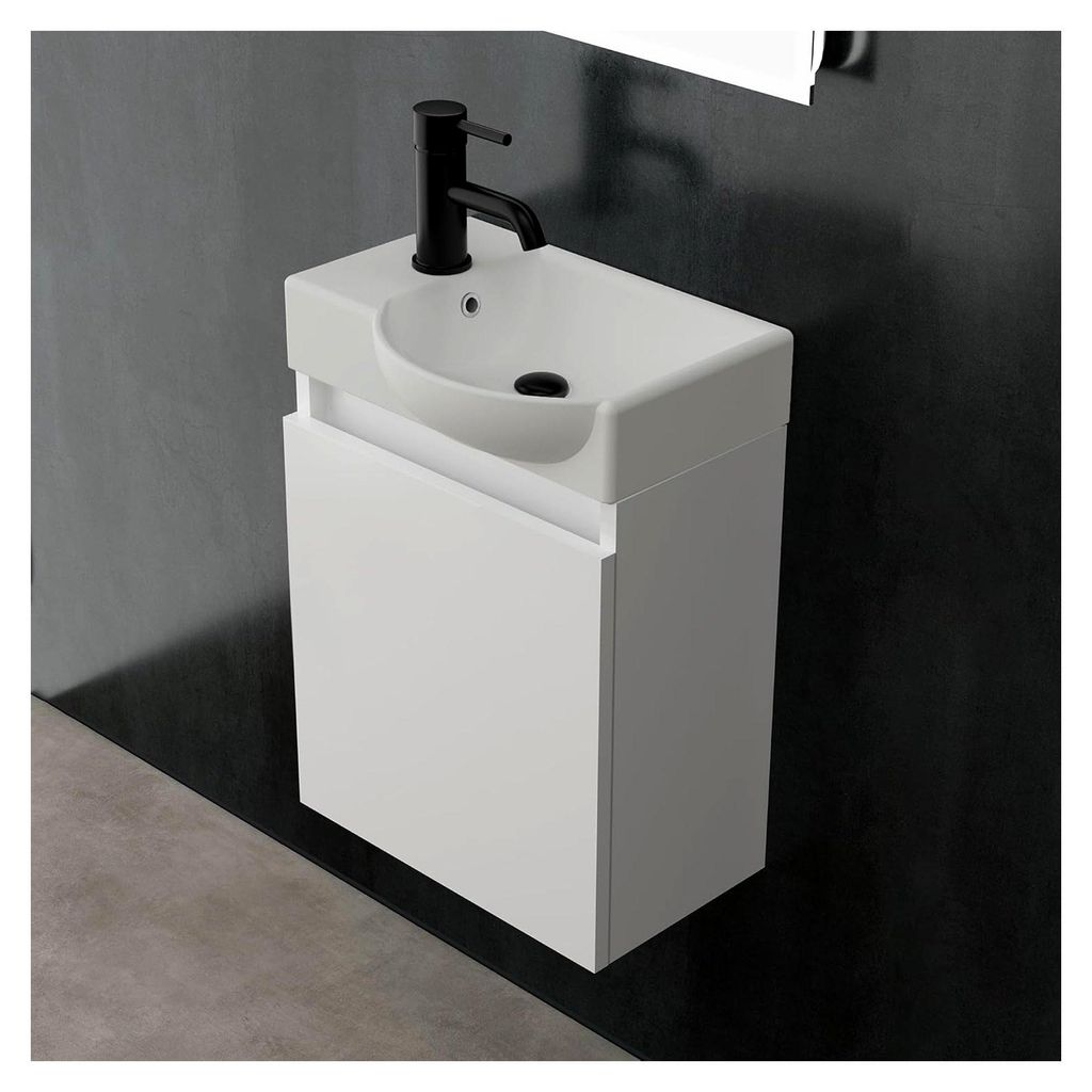 Waschbeckenunterschrank für Gäste-WC | Waschbecken mit Unterschrank 45 cm Breite | Kleiner Schrank in Weiß | Badezimmermöbel Set