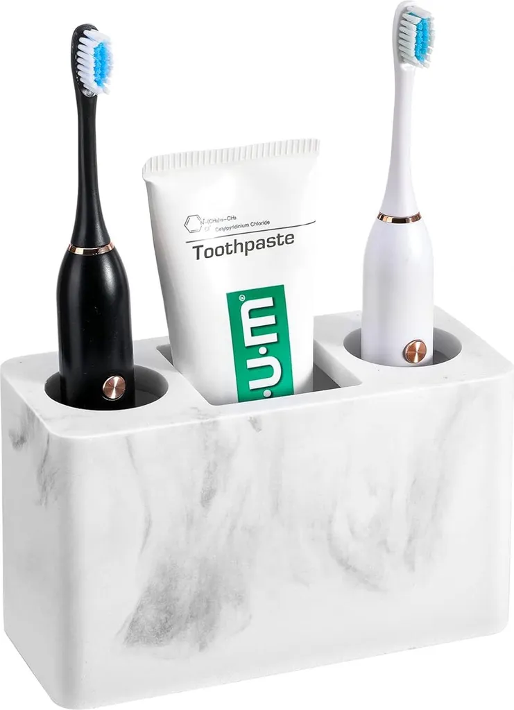 Porte-dentifrice en résine marbrée avec rangement brosse électrique