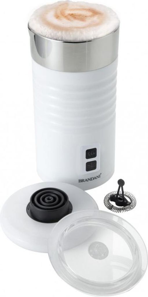 Automatischer Milchaufschäumer und -erhitzer aus Edelstahl und PC-Kunststoff.