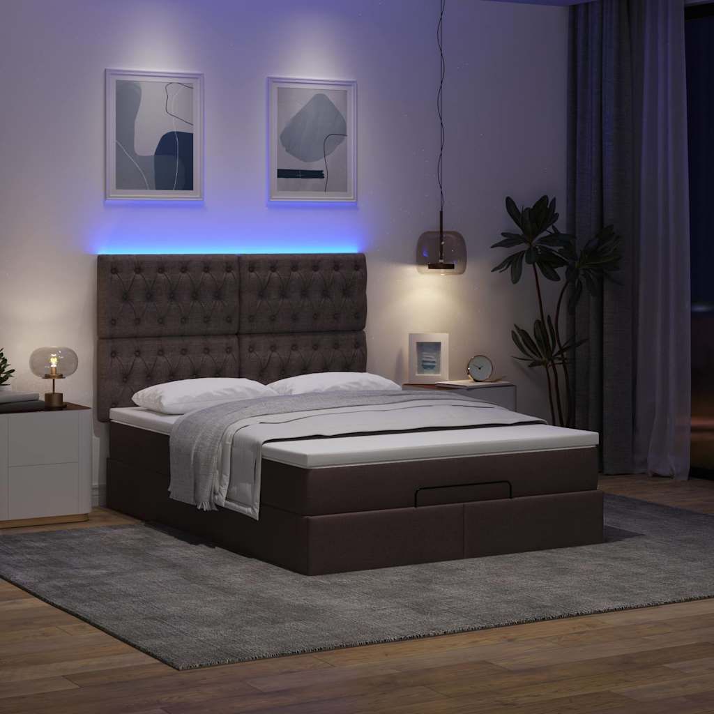 Maison Exclusive - Ottoman-Bett mit Matratze & LEDs Dunkelbraun 140x190 cm Stoff