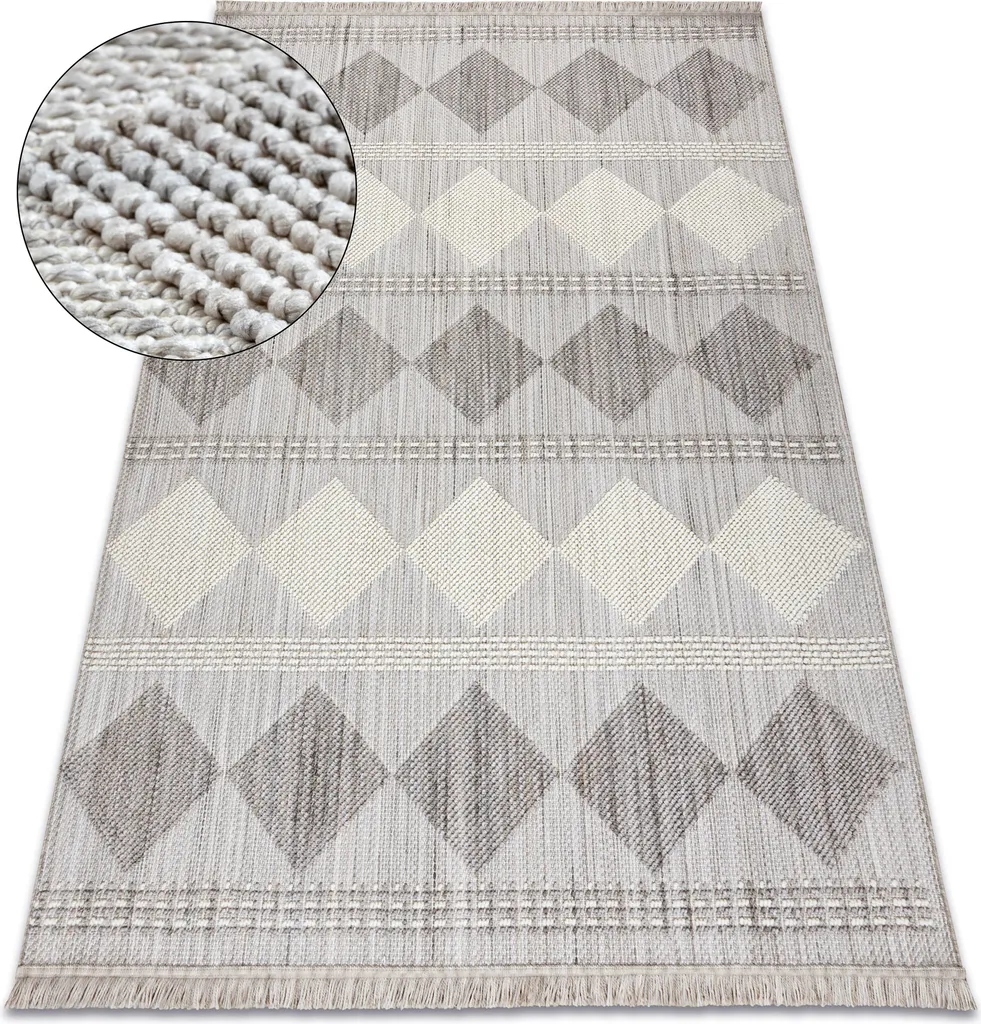 Moquette NANO EO61A Diamants Tissée Plat Gris Blanc 240x330 cm Moderne