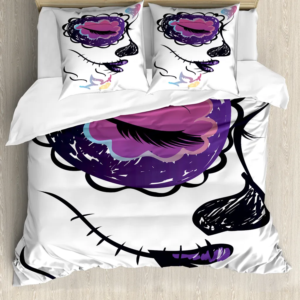 Housse de couette 200x200 cm anti-poussière et allergie motif tête de mort