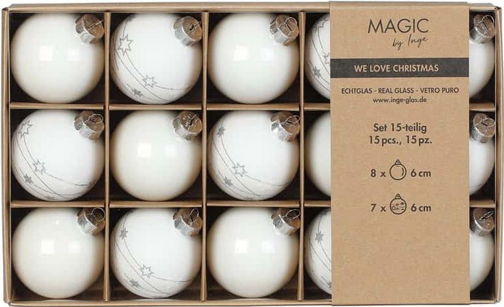 Weihnachtskugeln 15 Stk 6 cm Just White Produktbild 