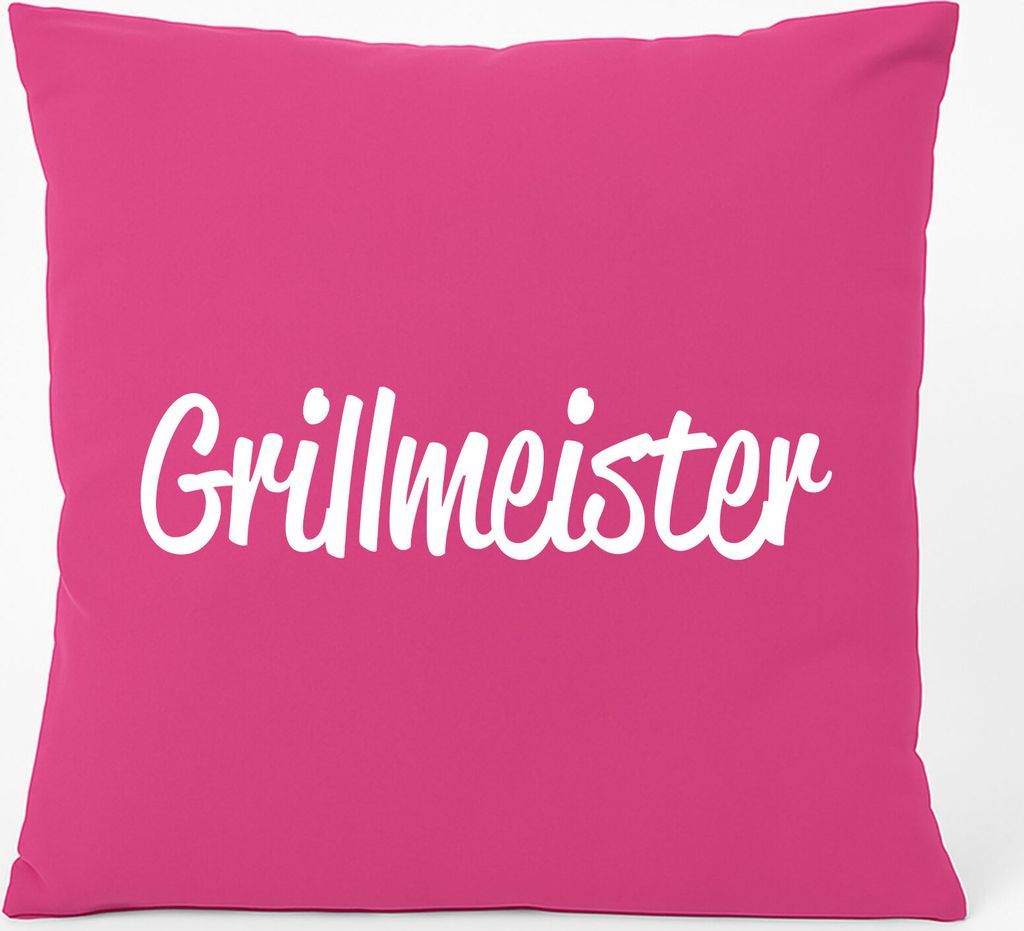 Huuraa Kissen Grillmeister BBQ 40x40cm mit Füllung Fuchsia Baumwolle Dekokissen Geschenkidee