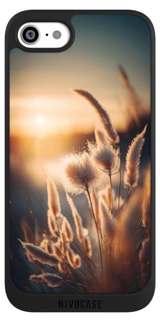 NIVOCASE Handyhülle für Apple iPhone SE (2022) Hülle NIVOpure Case Schwarz Natur Sonne Pampasgras