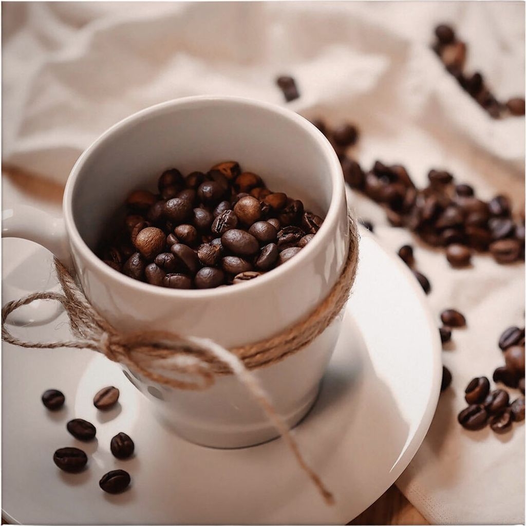 Leinwandbild Essen Trinken 50 x 50 cm - Wandbild Braun Beige - Keilrahmen Kaffee Wohnzimmerdeko Wanddeko Wandgemälde