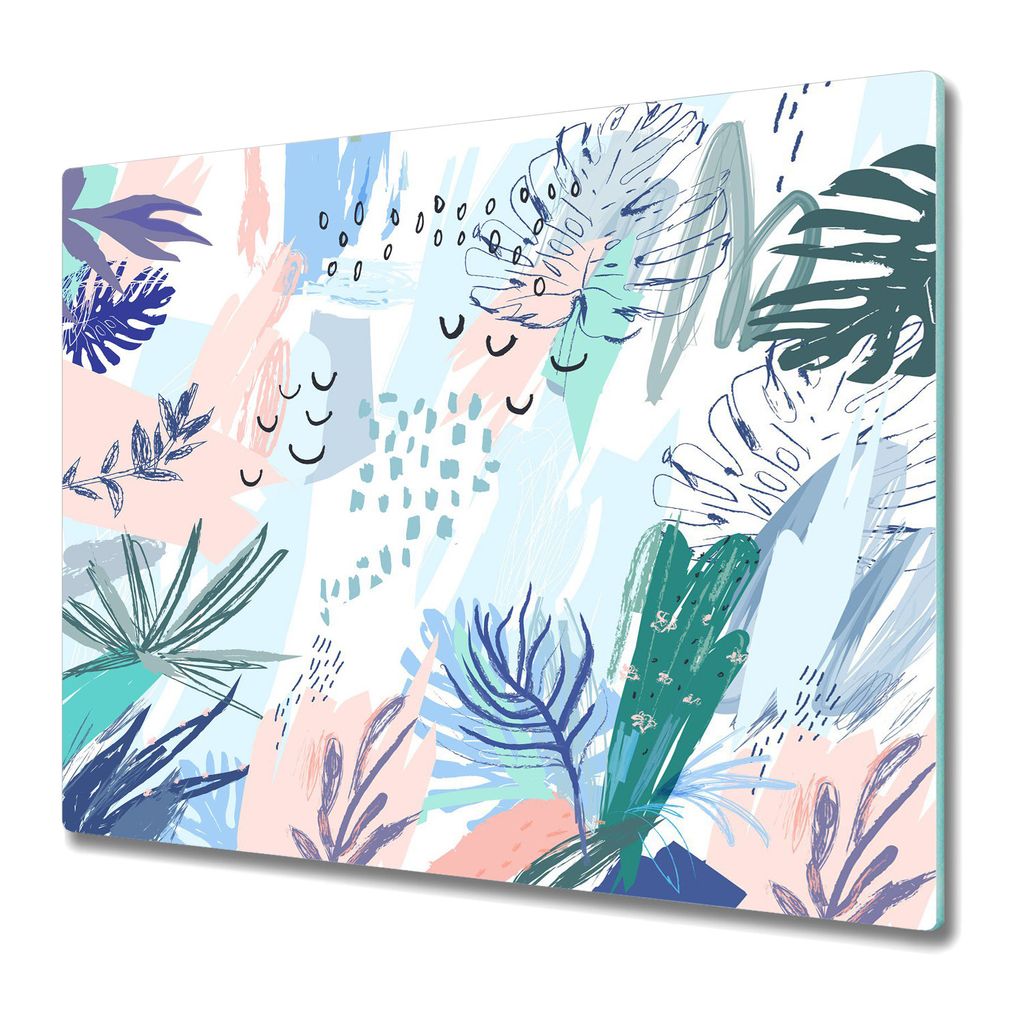 Küche Schneidebrett - Glas Schneidebrett - Herd Abdeckung - 60x52 - Pastell Tropische Abstraktion