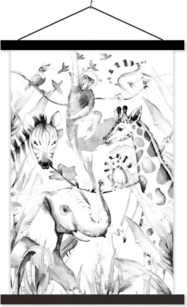 MuchoWow Textilposter Aquarellieren - Tiere - Elefant - Jungen - Mädchen - Kinder - Kinder 40x60 cm mit schwarzem Rahmen - Wanddekorationen
