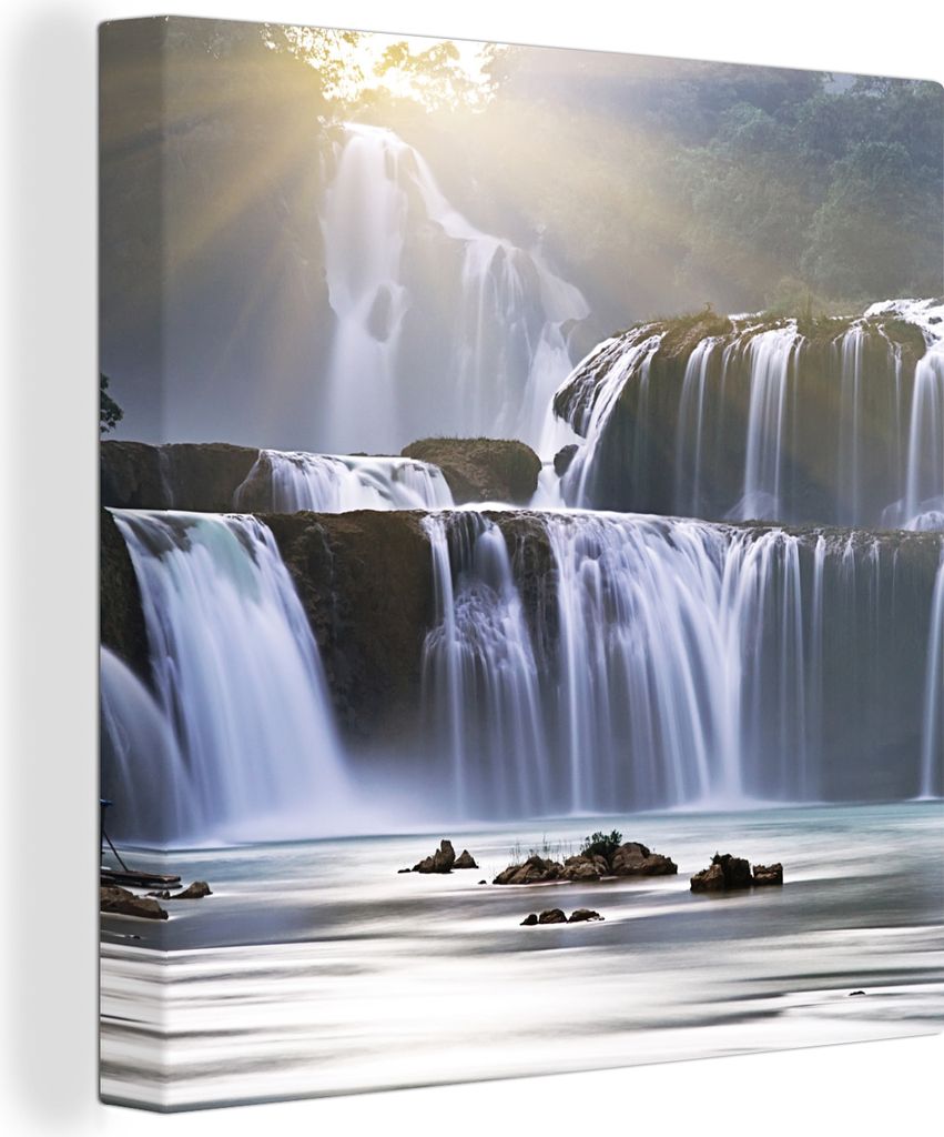 MuchoWow - Leinwandbilder - Wasserfall - Felsen - Natur, Wandbild, Wanddeko Bilder Wohnzimmer, 90x90 cm