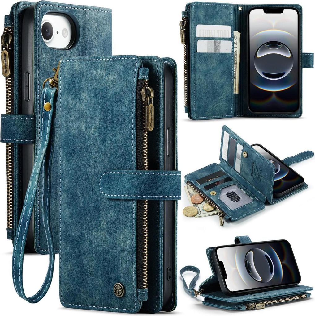 CaseMe C30 iPhone 16e Hülle Klapphülle Geldbörse - Blau