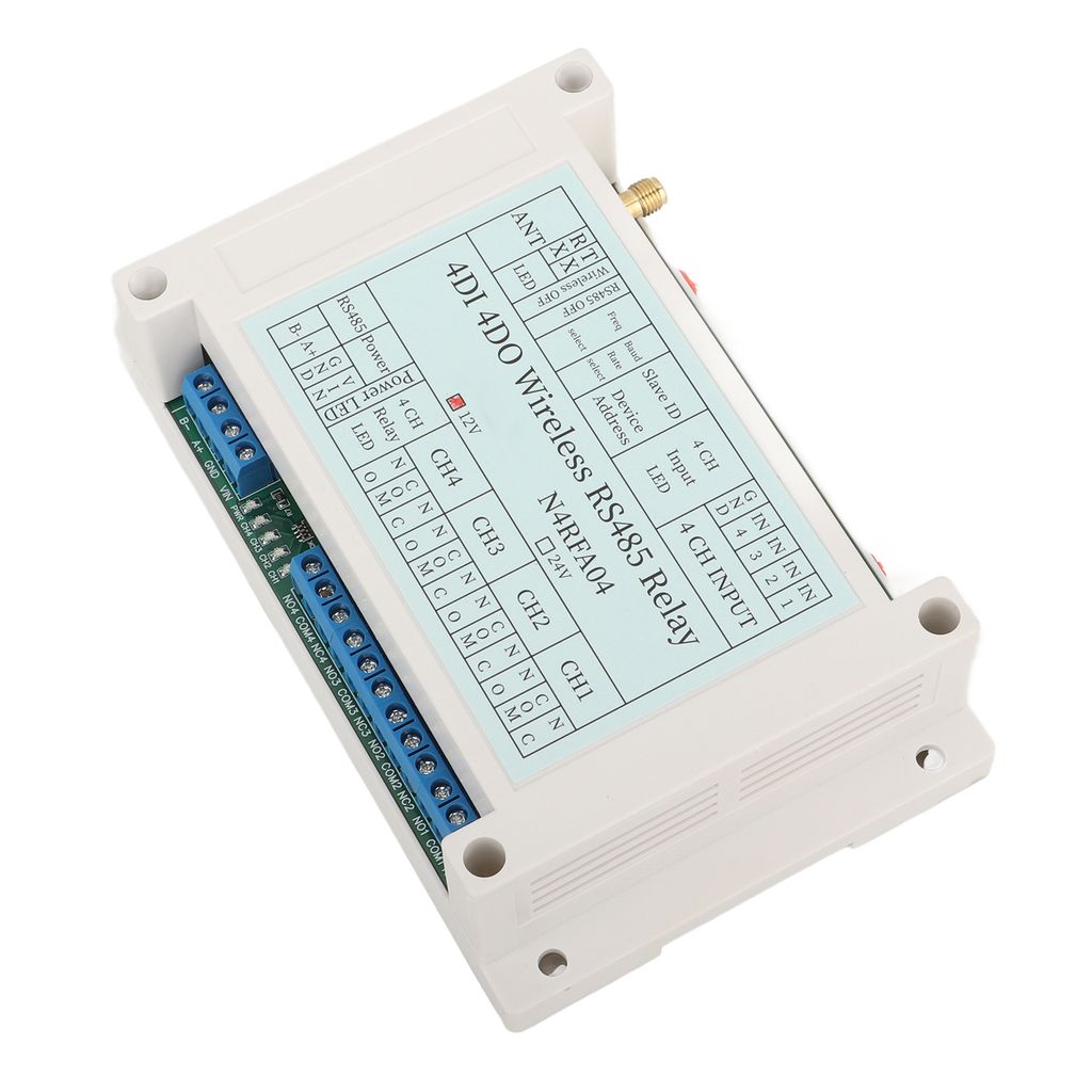 4-Kanal-Funkrelaismodul 4DI 4DO 433M RS485 Sender-Empfänger-Relais mit Antenne DC 12V