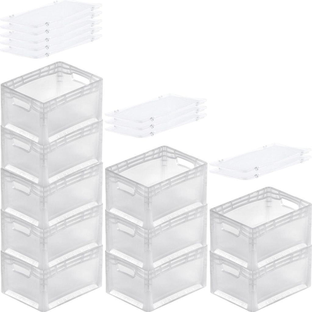 SuperSparSet 10x Transparenter Eurobehälter LightLine mit offenem Griff und Scharnierdeckel | HxBxT 22x30x40cm | 24 Liter | Eurobox, Transportbox,...