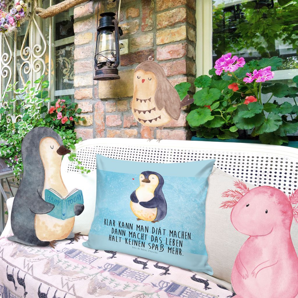Mr. & Mrs. Panda Sofa Kissen Pinguin Diät - Eisblau - Geschenk, Motivation, Lounge, kuschelkissen 40x40, Pinguine, Abnehmen, Gewicht, Polster, Dek...
