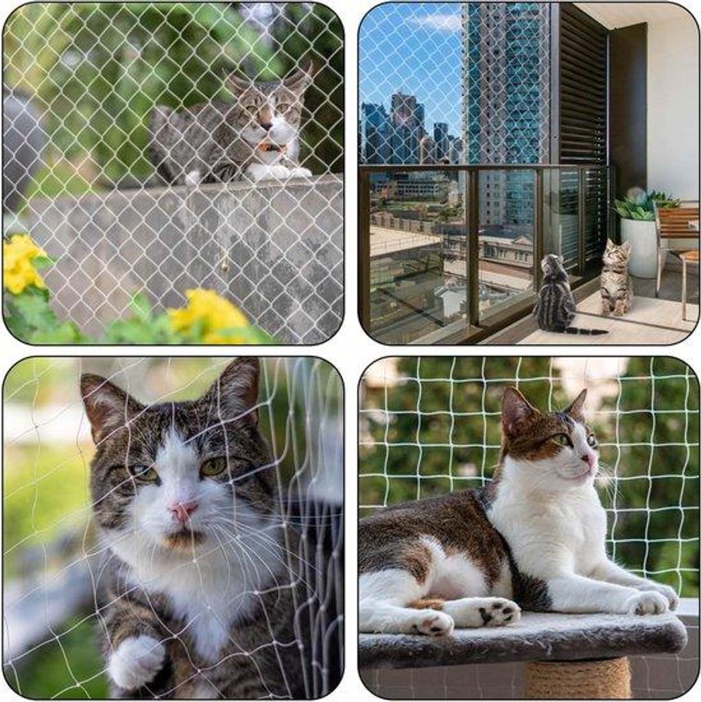 Kattennet für Balkon, 3 x 10 m, ohne Bohrer, 3 cm Durchmesser, für Katzen, Fenster, Gärten und Terrassen