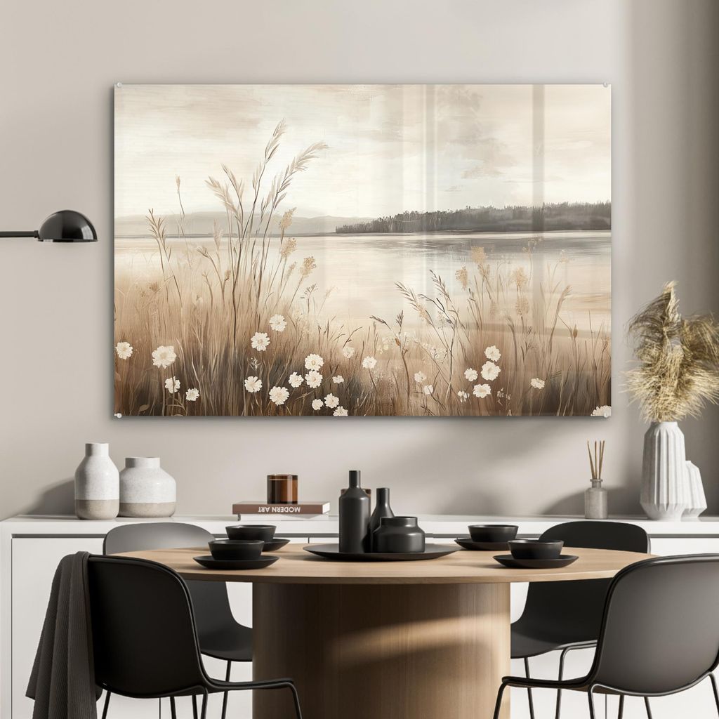 MuchoWow Glasbilder - Bilder auf Wandbild - Foto auf Glas See - Wasser - Natur - Beige 90x60 cm Wanddekoration aus Glas - Acrylglasbild - Acrylbild...