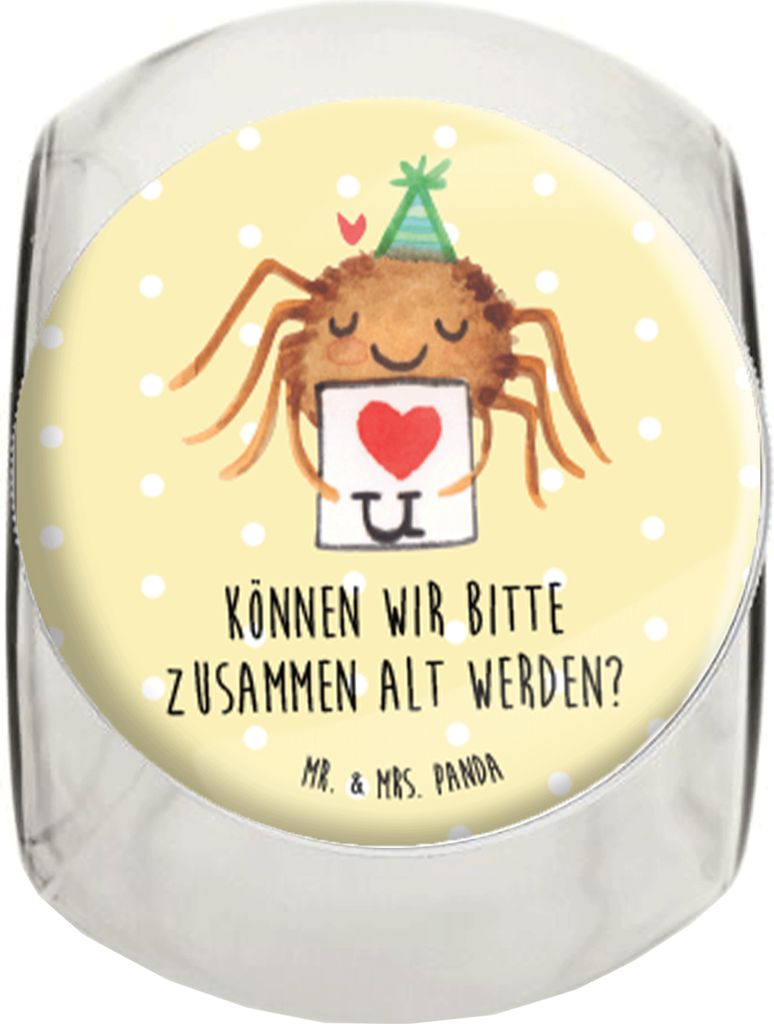 Mr. & Mrs. Panda Süßigkeitenglas Spinne Agathe Brief XL 2000ml - Gelb Pastell - Geschenk, Liebespaar, Naschglas, Heiratsantrag, Aufbewahrungsdose...