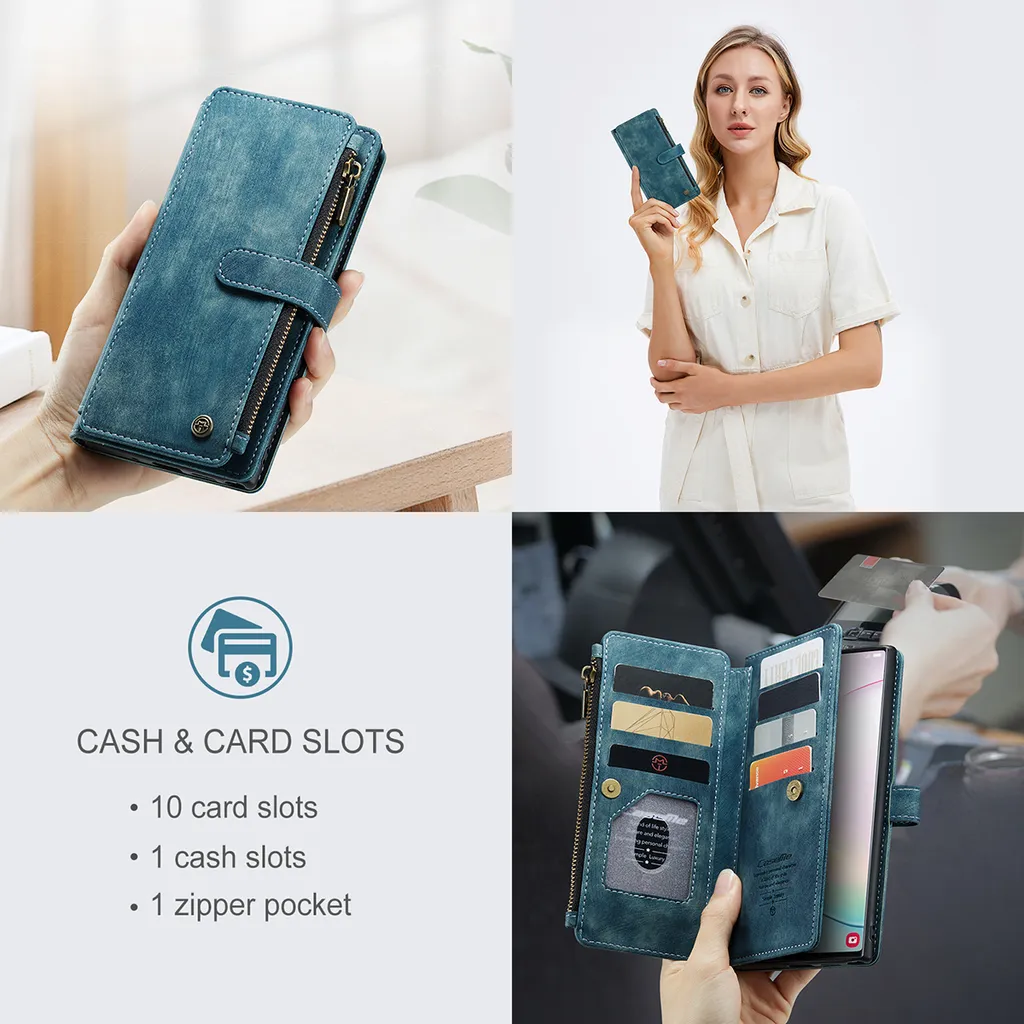 Galaxy Note 10+ Plus custodia per cellulare, chiusura a zip custodia in Finto cuoio flip cover chiusura magnetica porta carte funzione stand portafoglio custodia protettiva per Samsung Galaxy Note 10 Plus / Note 10+ Blu - 5