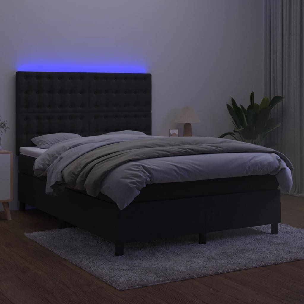 vidaXL Boxspringbett mit Matratze & LED Schwarz 140x200 cm Samt - Boxspringbett - Boxspringbetten - Bett - Betten