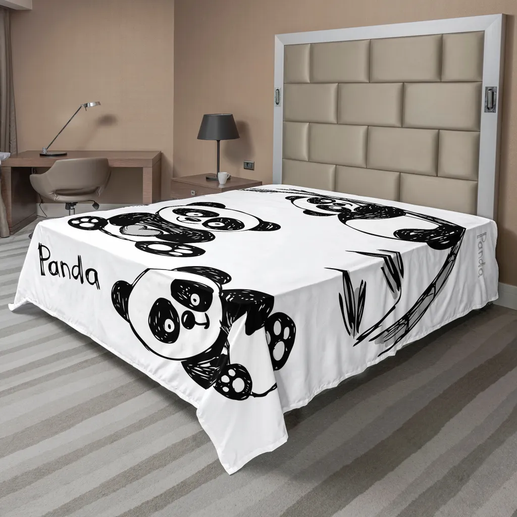 Drap plat microfibre douce imprimé Panda, textile de lit grand format