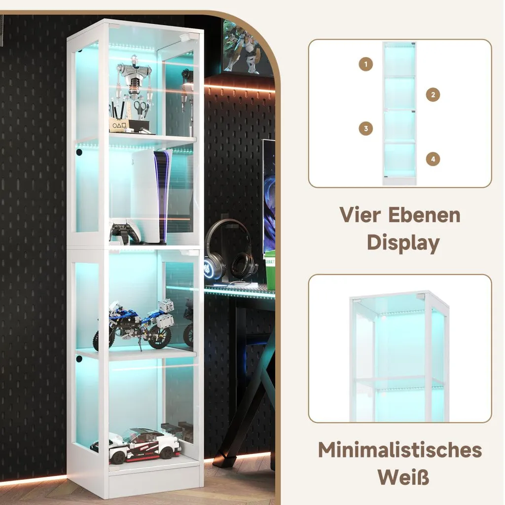 Meuble vitrine de collection avec éclairage LED connecté et 4 étagères - 6
