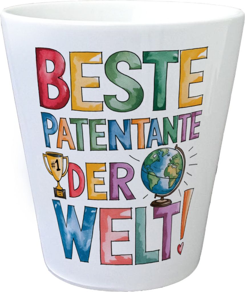 Beste Patentante der Welt Blumentopf goldener Pokal Globus