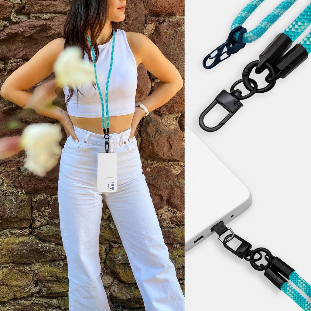 Cadorabo Handykette für Oppo A53s in GRÜN - GELB - Handy Hülle mit Verstellbaren Band Kordel zum Umhängen