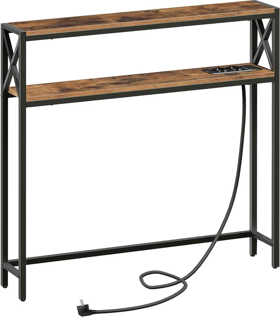 Console fine 100 cm brun vintage pour ranger et charger vos appareils