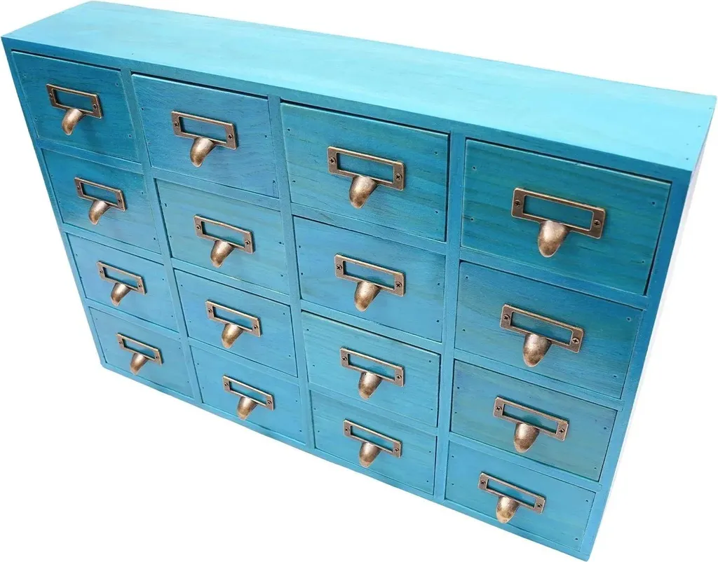 Organizer da Scrivania 16 Cassetti Legno Blu - Stile Farmacia Antica