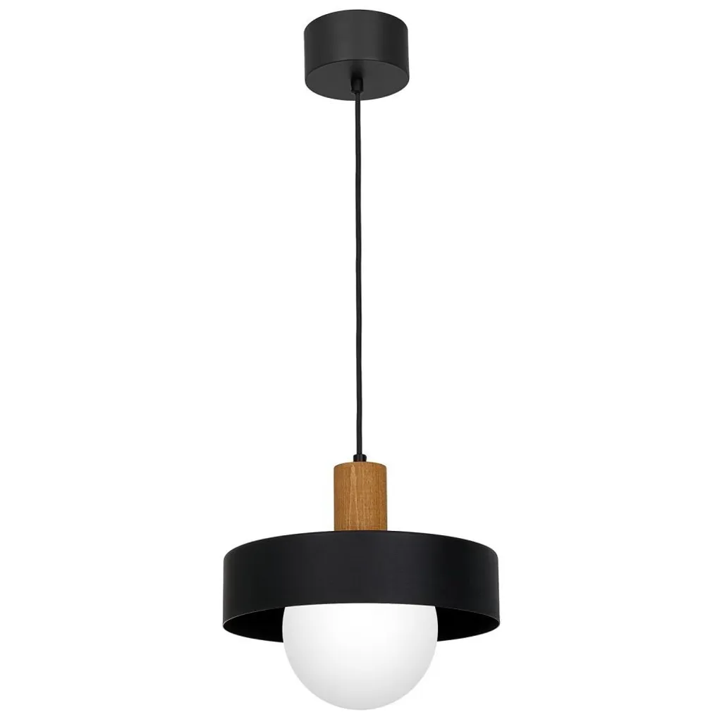 Suspension Design Métal Noir Mat et Bois Naturel Luminex - Format 110x29cm